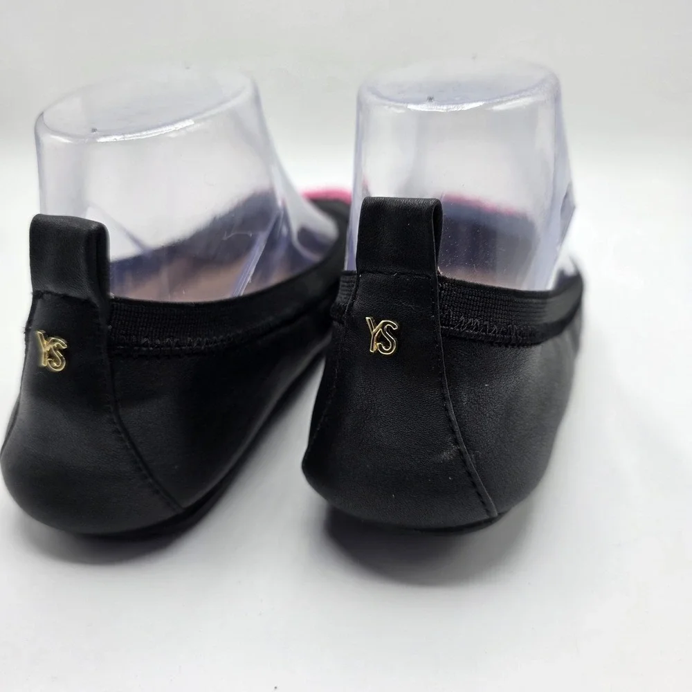 Yosi Samra Ballet Flats Samantha Womens 6 Black Leather Pink Snakeskin Foldable